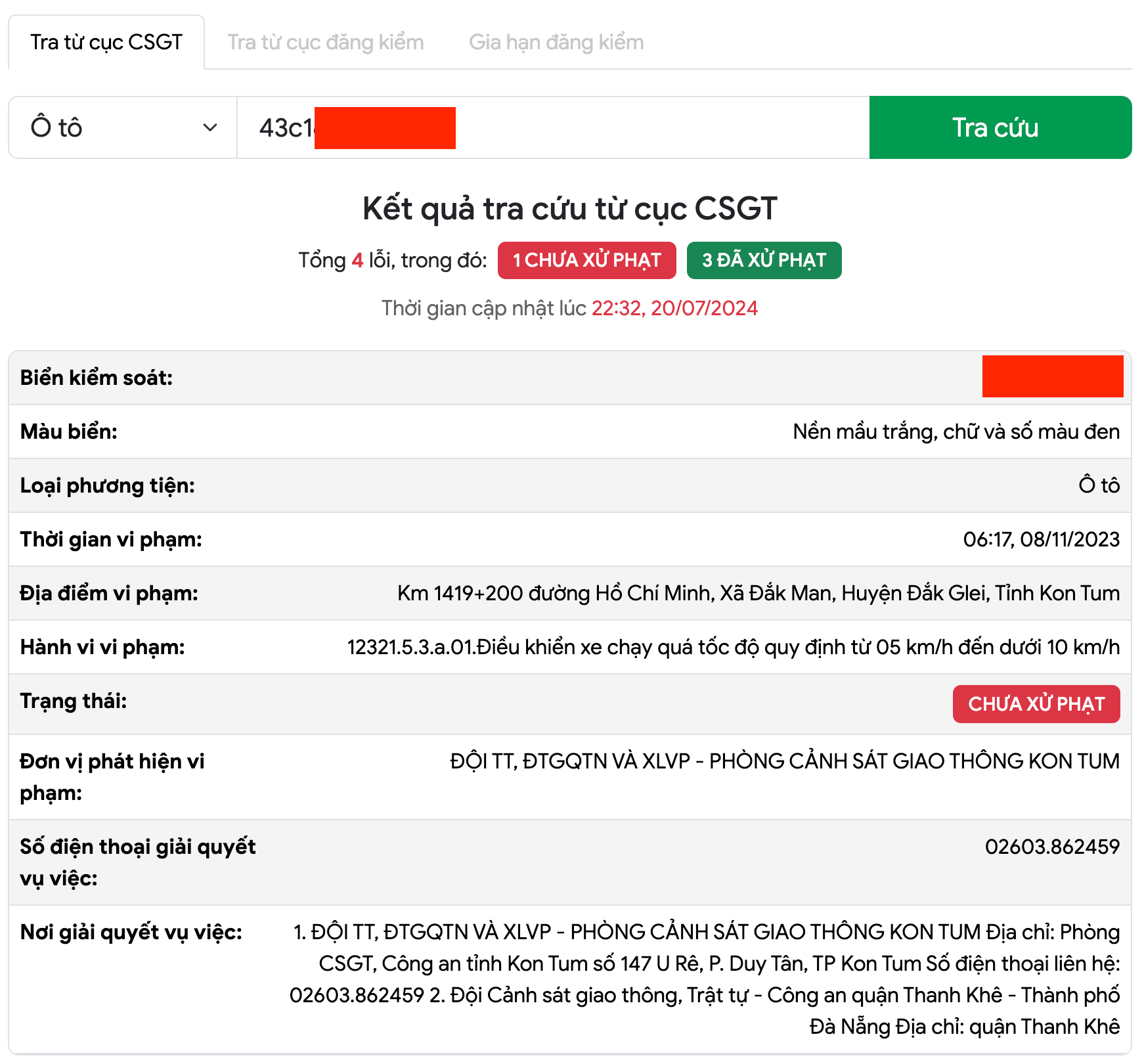 Kết quả từ cục CSGT